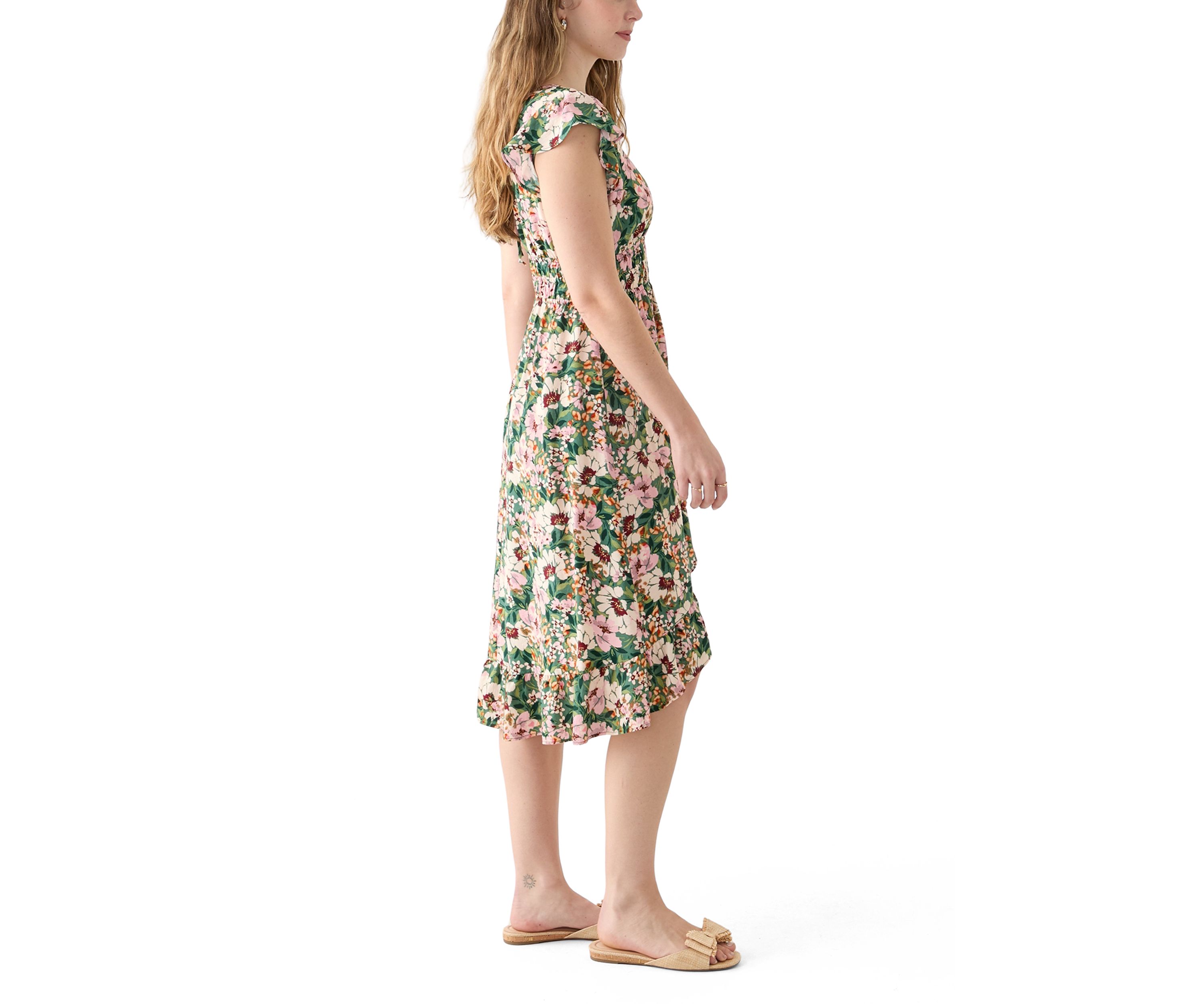 Womens Flutter Sleeve Midi Dress