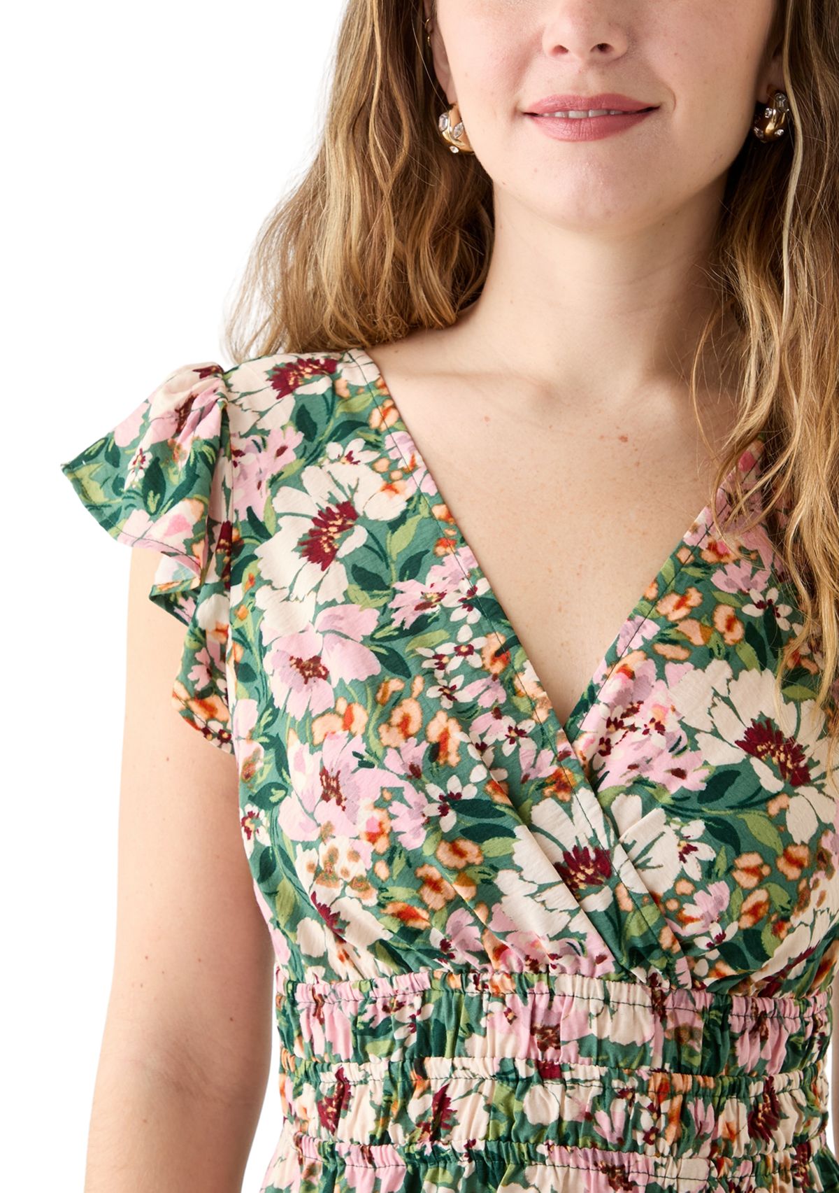 Womens Flutter Sleeve Midi Dress