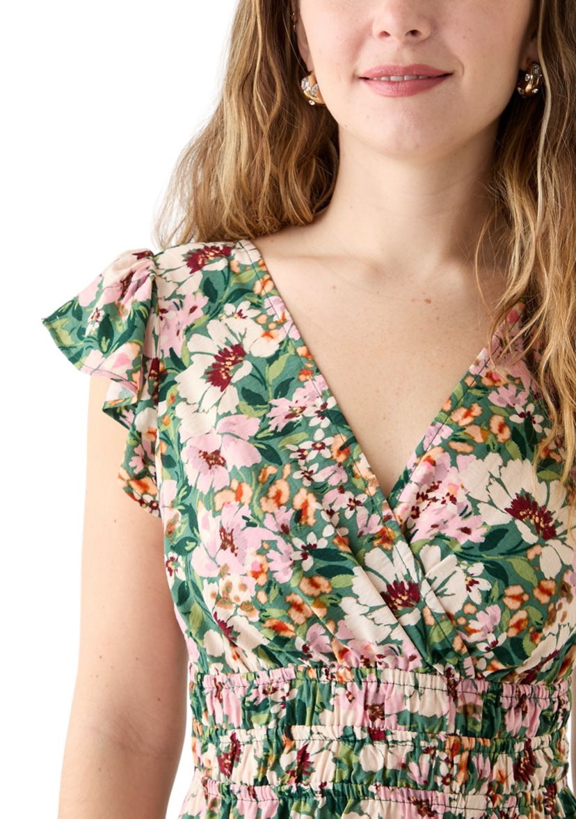 Womens Flutter Sleeve Midi Dress