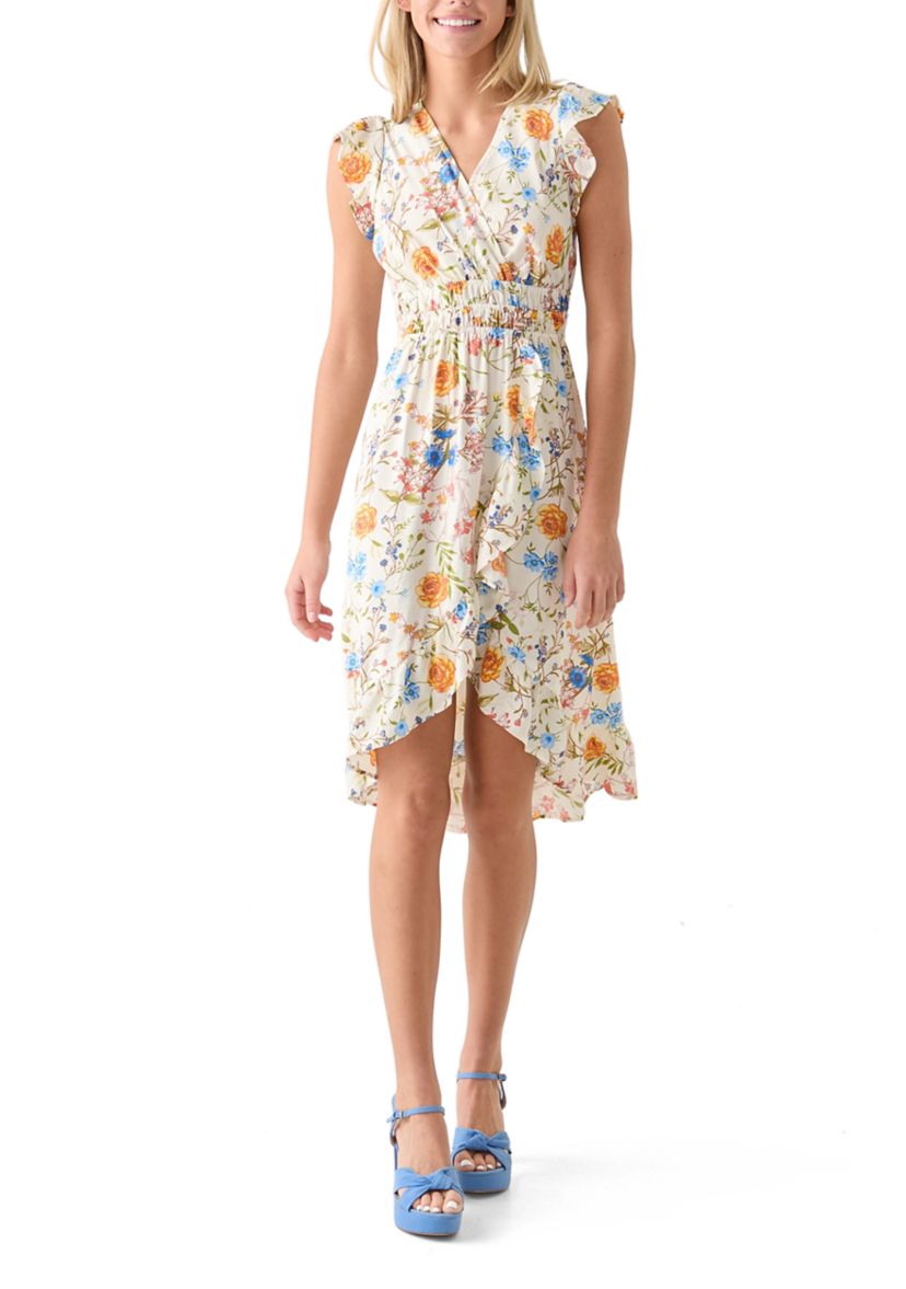 Womens Printed Flutter Sleeve Midi Dress