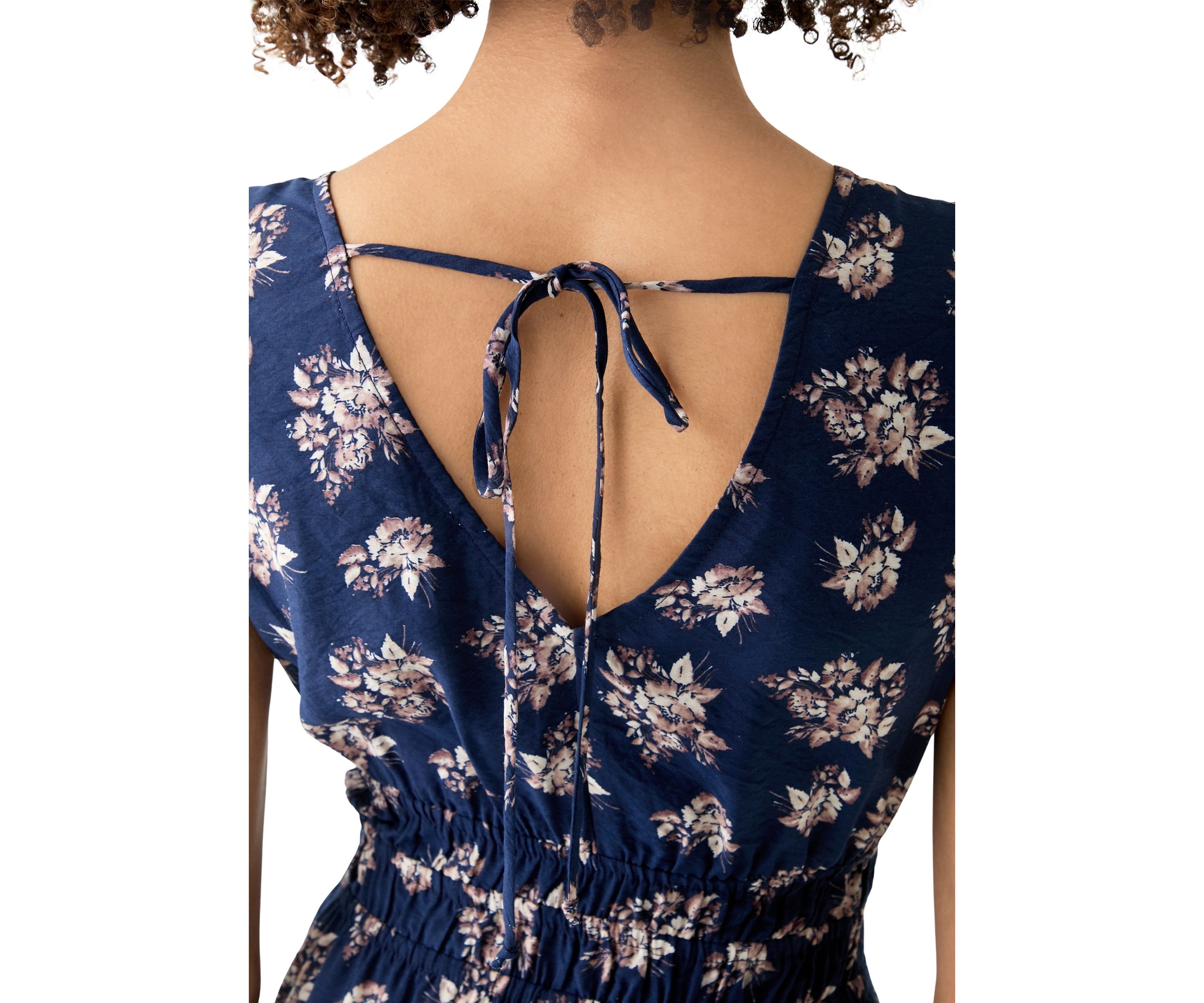 Womens Floral Printed Flutter Sleeve Midi Dress