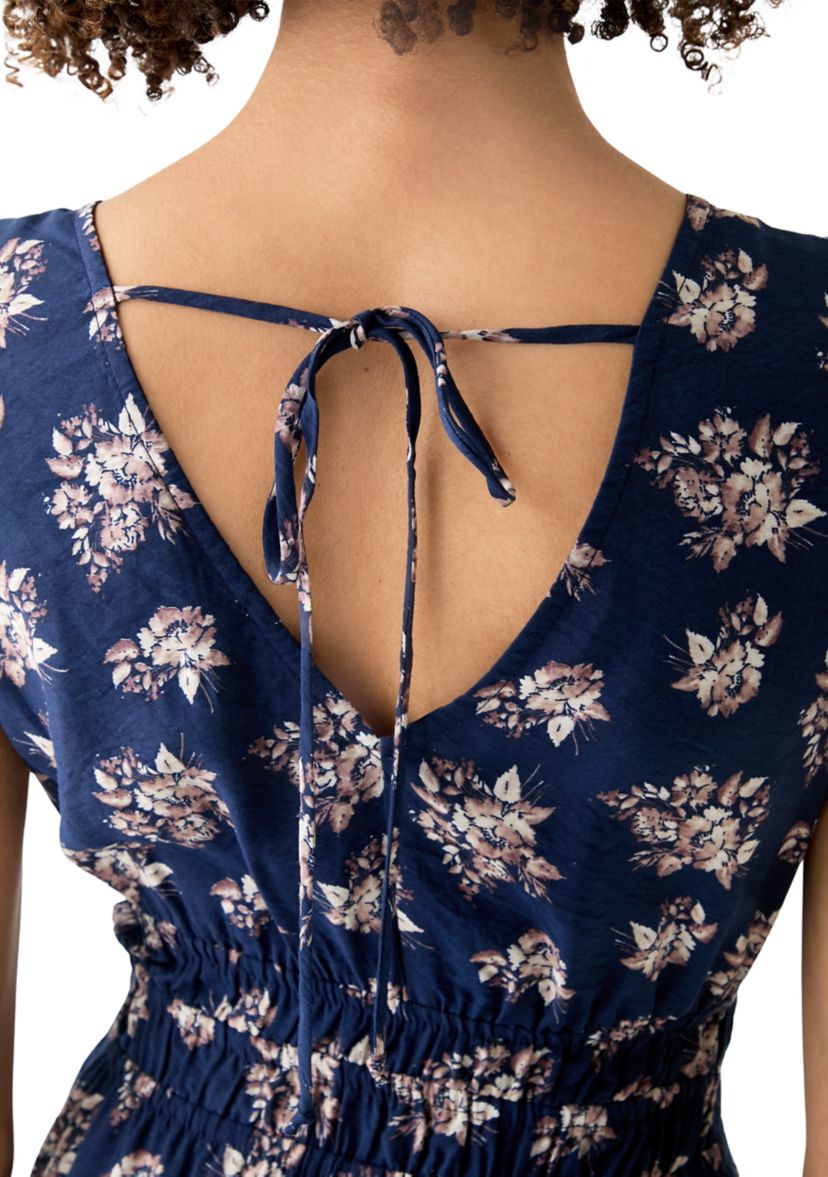 Womens Floral Printed Flutter Sleeve Midi Dress
