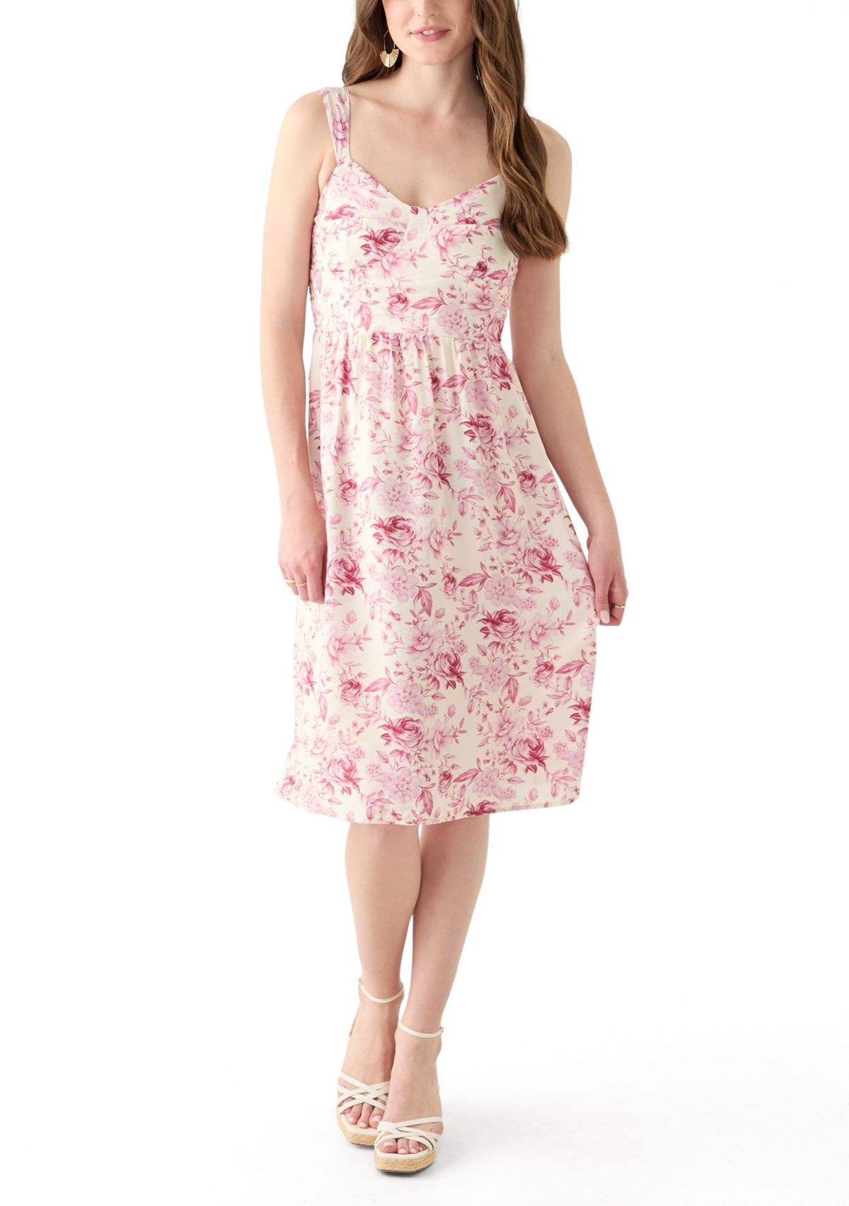 Womens Fit and Flare Bustier Printed Midi Dress