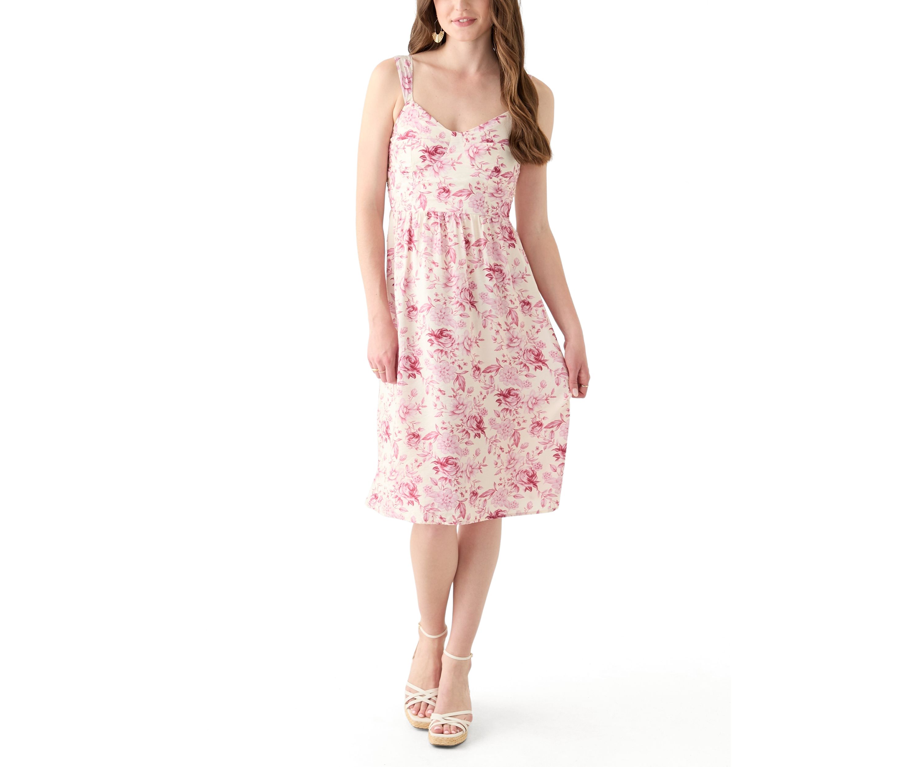 Womens Fit and Flare Bustier Printed Midi Dress