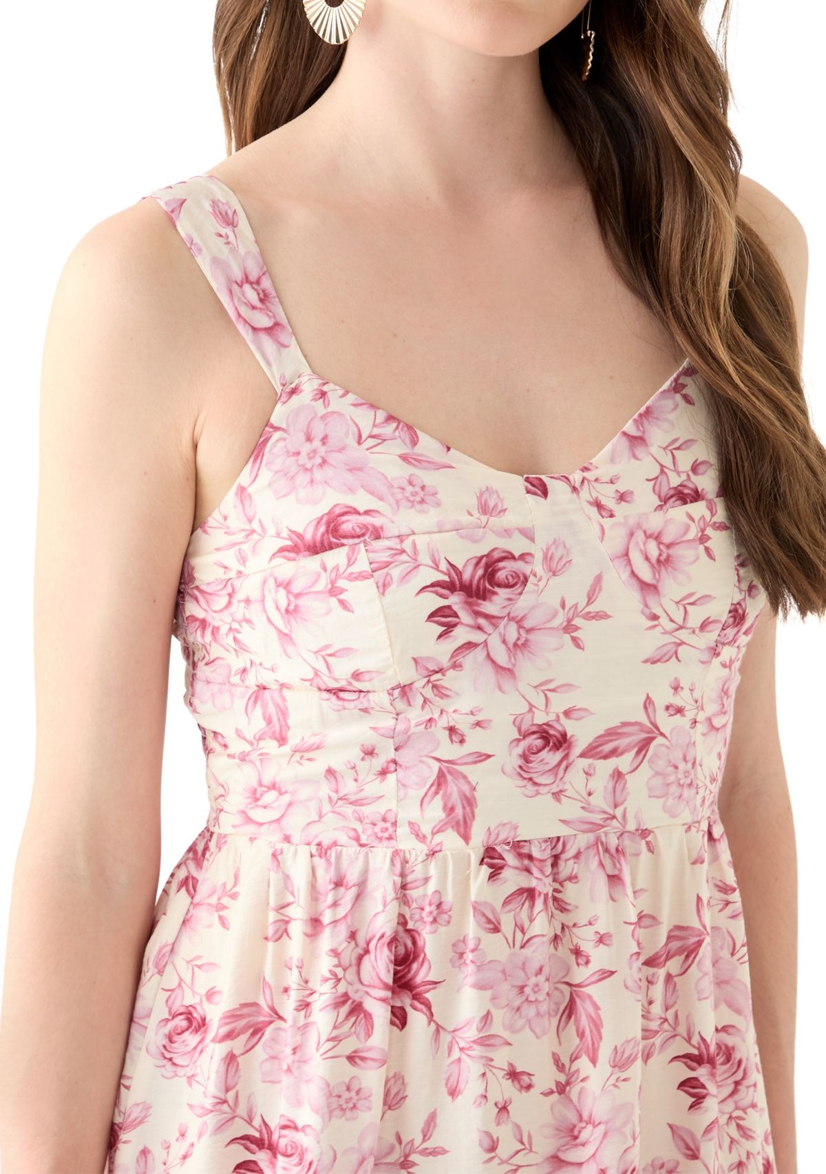 Womens Fit and Flare Bustier Printed Midi Dress