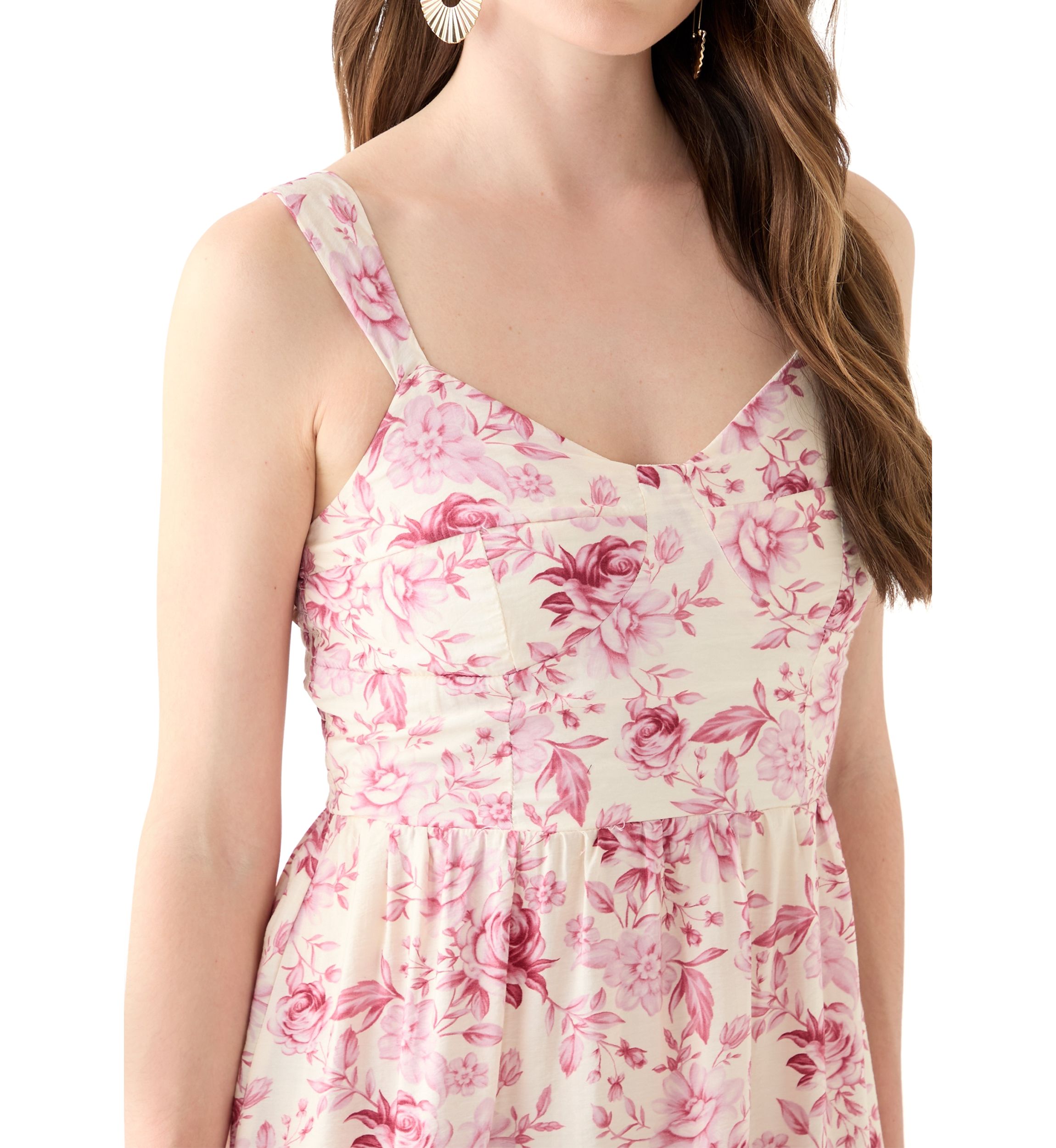 Womens Fit and Flare Bustier Printed Midi Dress
