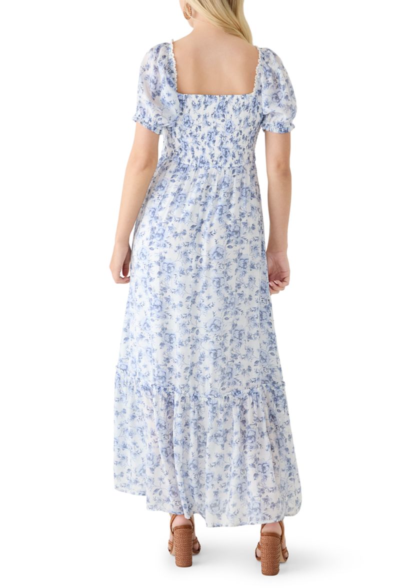 June & Hudson Women's Puff Sleeve Smock Waist Tiered Maxi Dress