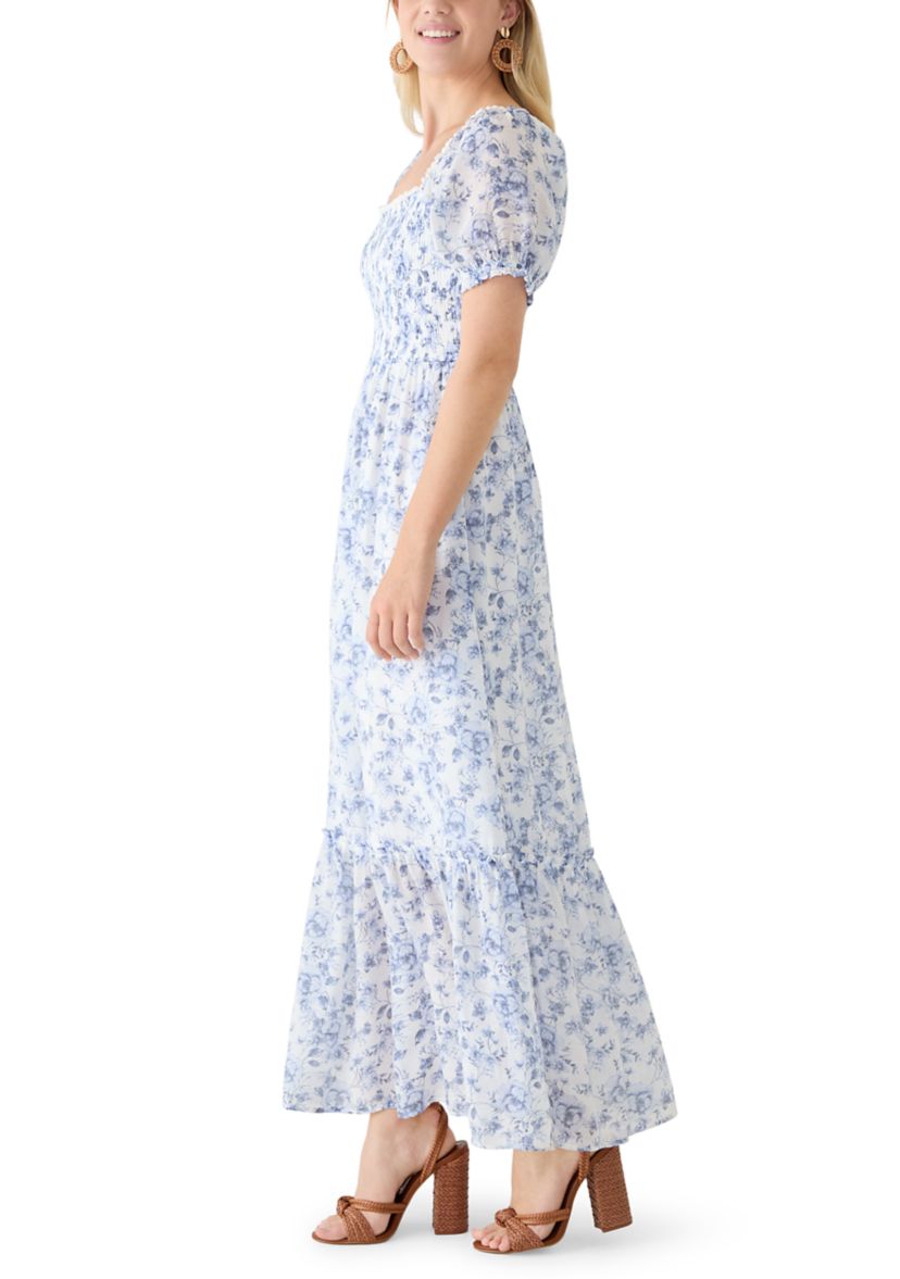 June & Hudson Women's Puff Sleeve Smock Waist Tiered Maxi Dress | Belk