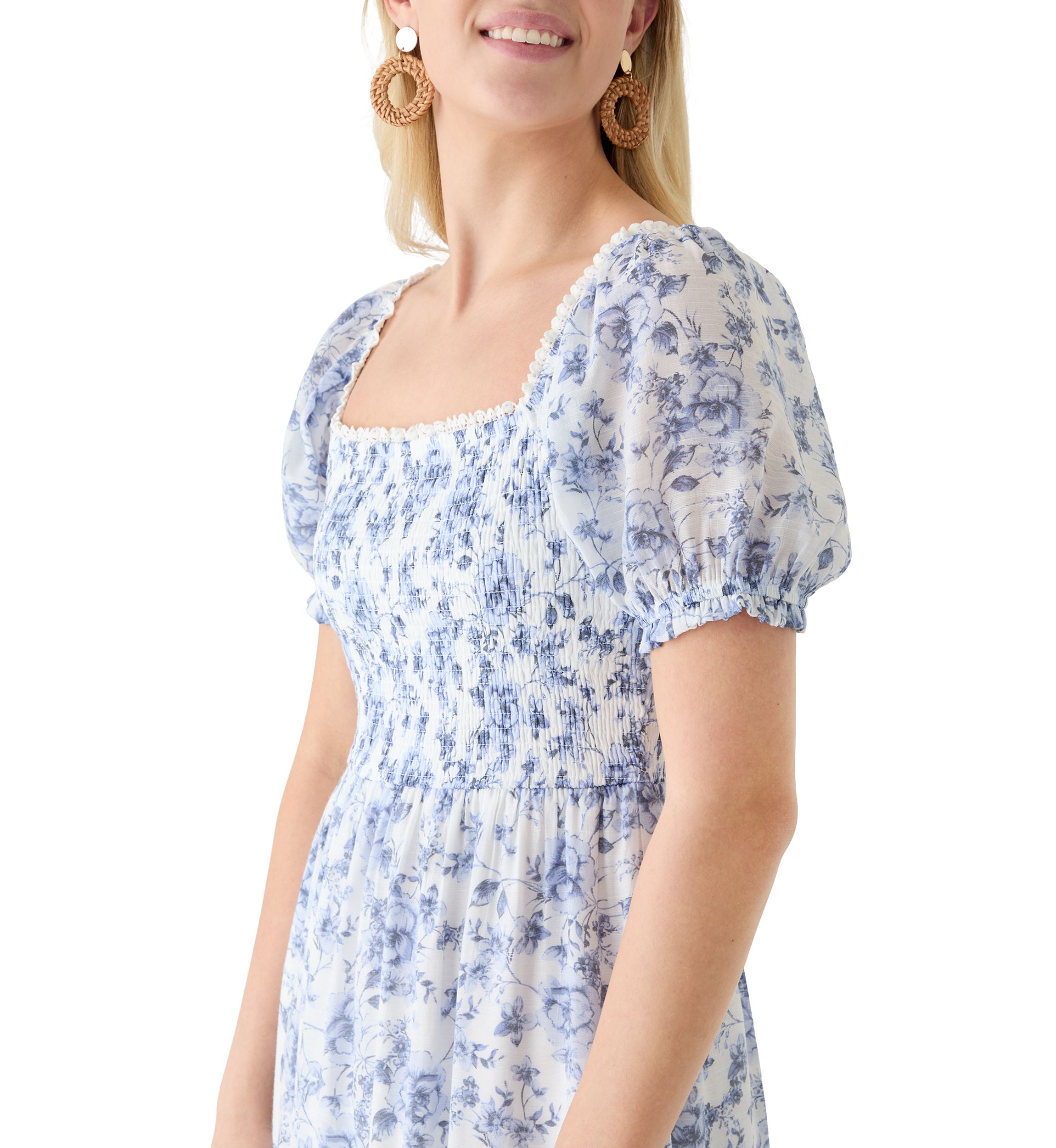 June & Hudson Women's Puff Sleeve Smock Waist Tiered Maxi Dress | Belk