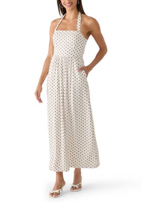 June & Hudson Women's Polka Dot Halter Neck Midi Dress, Medium