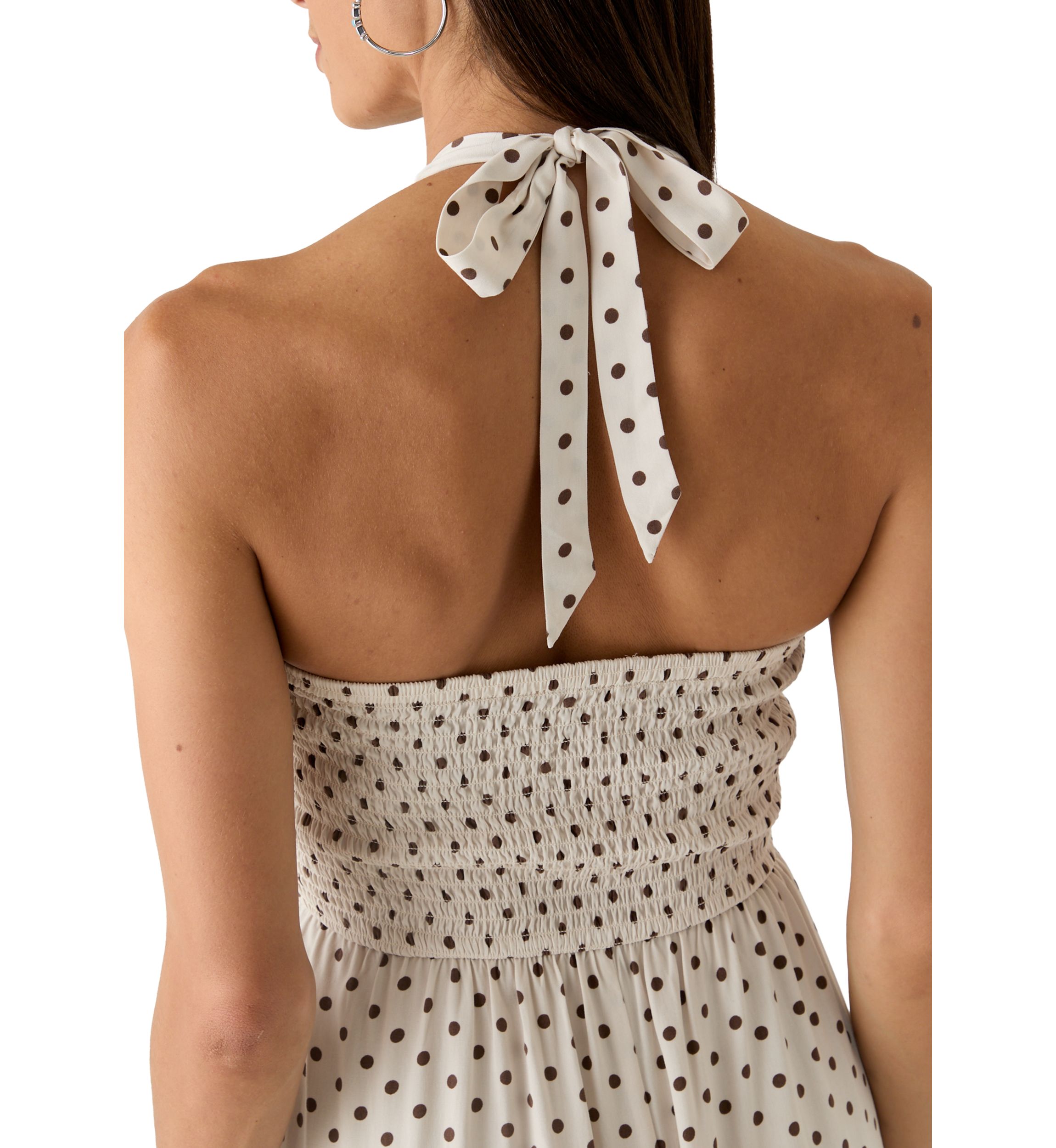 tan and white polka dot halter neck dress Halter Neck Tan And White Spot Dress Brown Contrast Polka Dot Halterneck  Mini Dress PrettyLittleThing IE