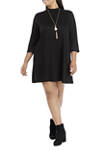 Plus Size 3/4 Sleeve Mock Neck Dress with Necklace