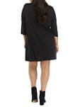 Plus Size 3/4 Sleeve Mock Neck Dress with Necklace