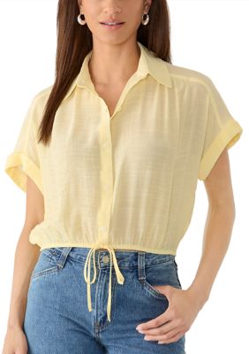 June & Hudson Women's Bubble Hem Button Up Blouse, Yellow, XL