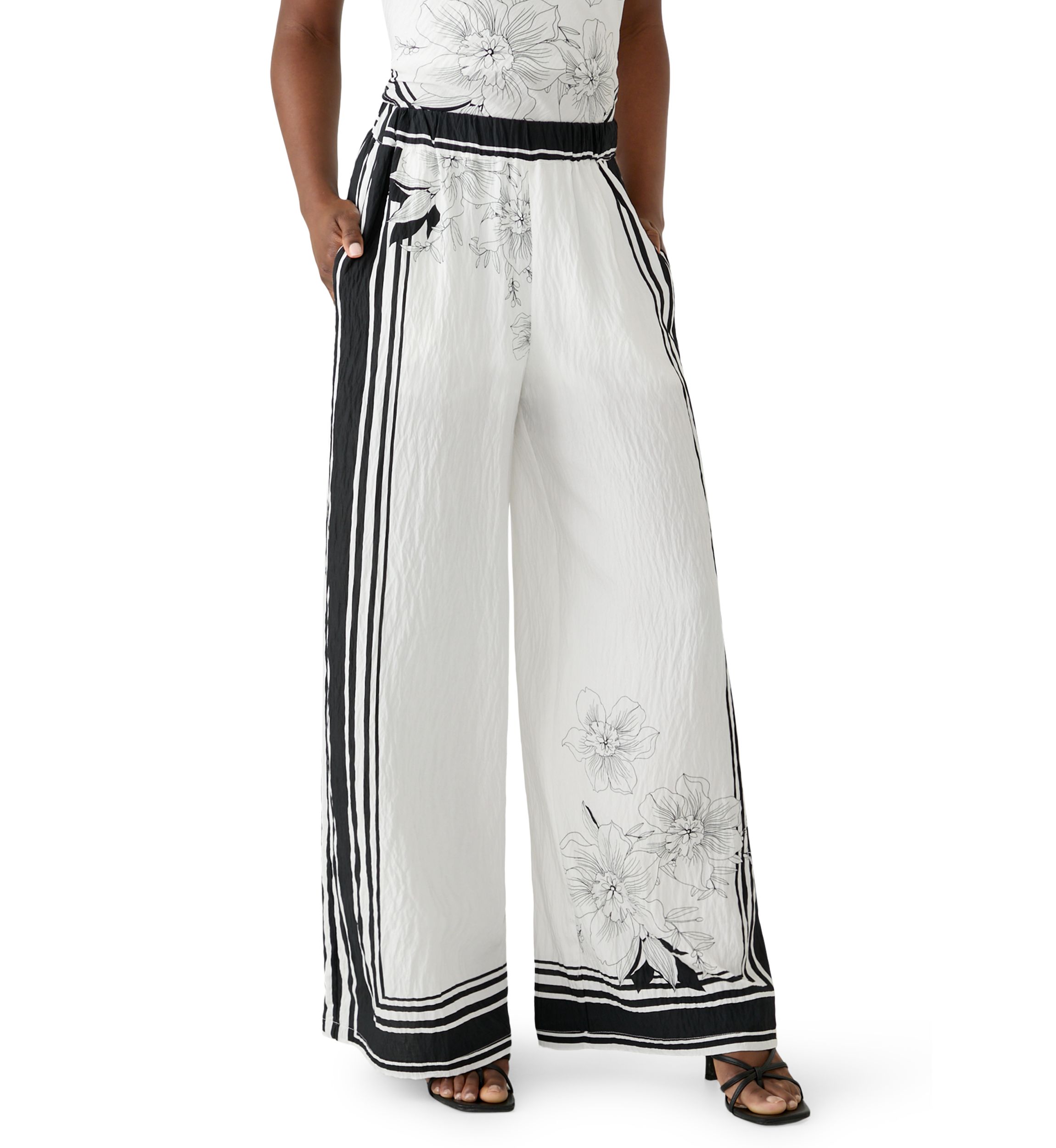Women's Border Print Wide Leg Pants