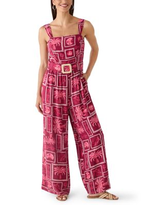 June & Hudson Women's Sleeveless Flare Belted Jumpsuit, Large