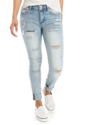 Indigo Rein Double Button Rolled Cuff Distressed Jeans | belk