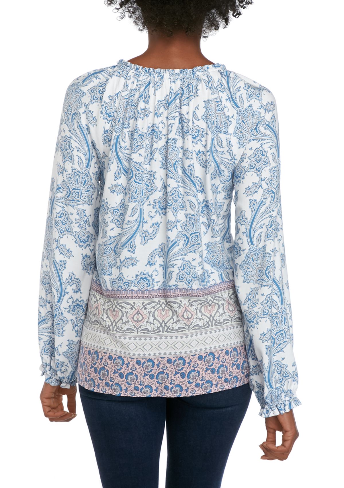 Womens Button Front Printed Woven Top