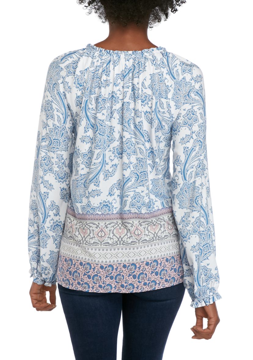 Womens Button Front Printed Woven Top