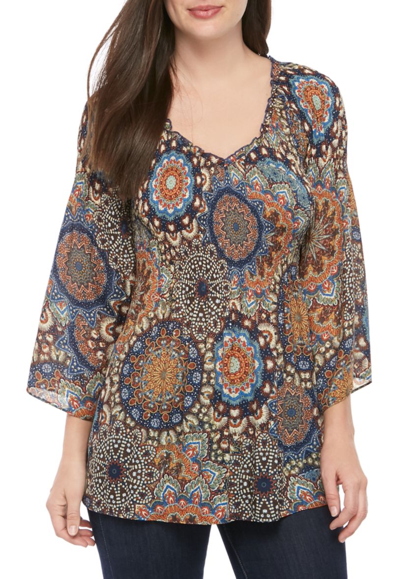 Pleated Ruffle Neck Woven Top