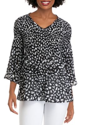 Pleated Ruffle Neck Woven Top