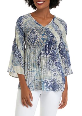 Pleated Ruffle Neck Woven Top
