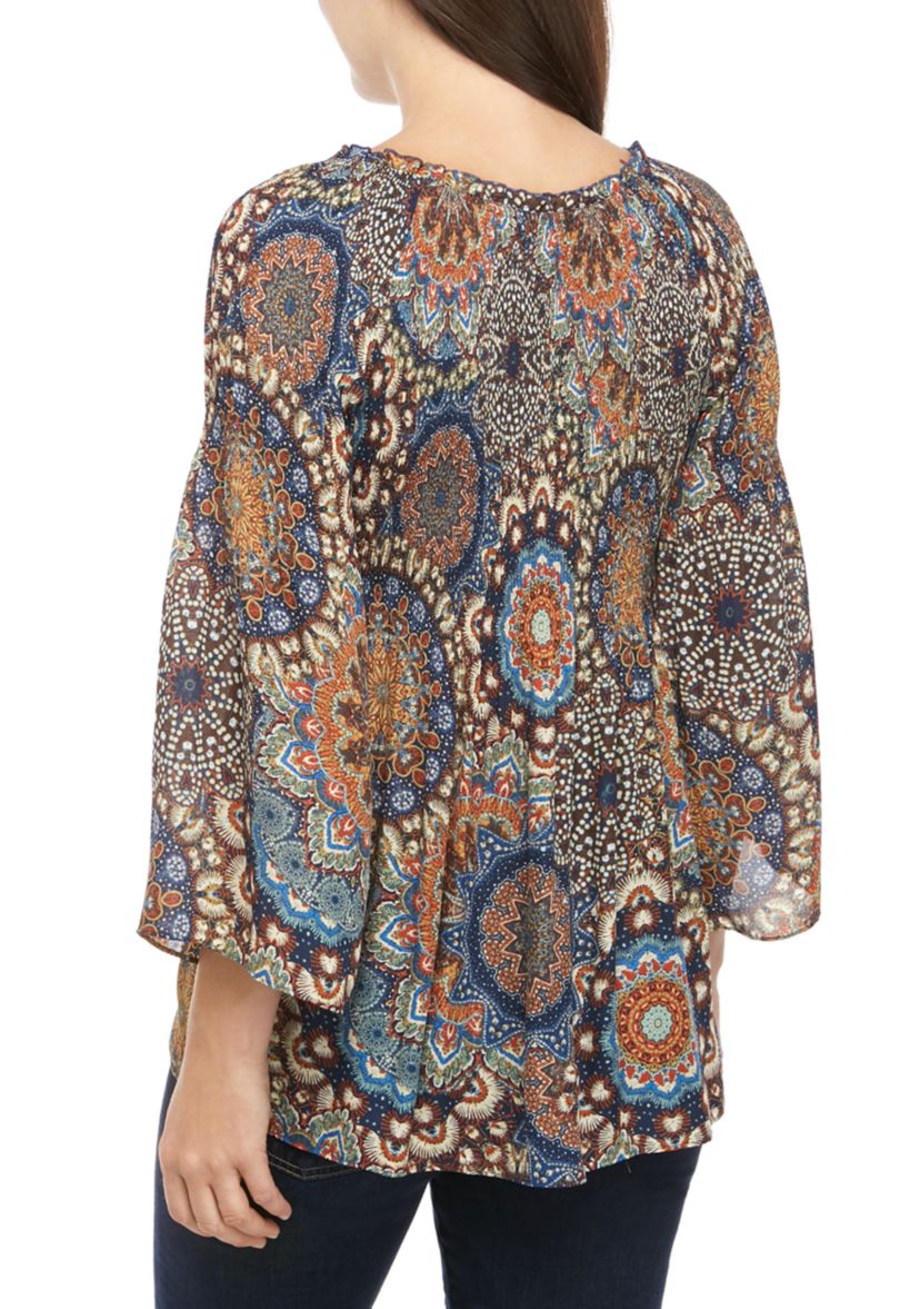 Pleated Ruffle Neck Woven Top