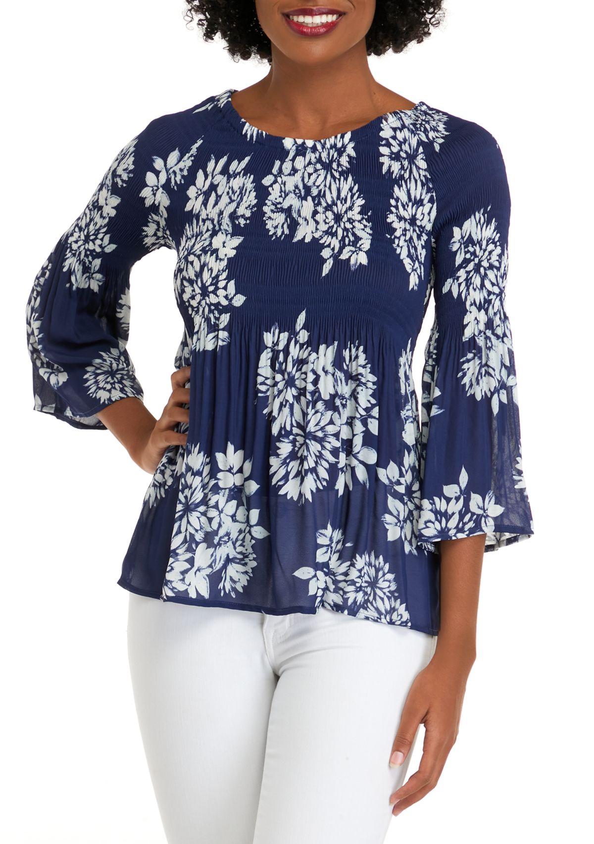 Womens Scoop Neck Pleated Blouse