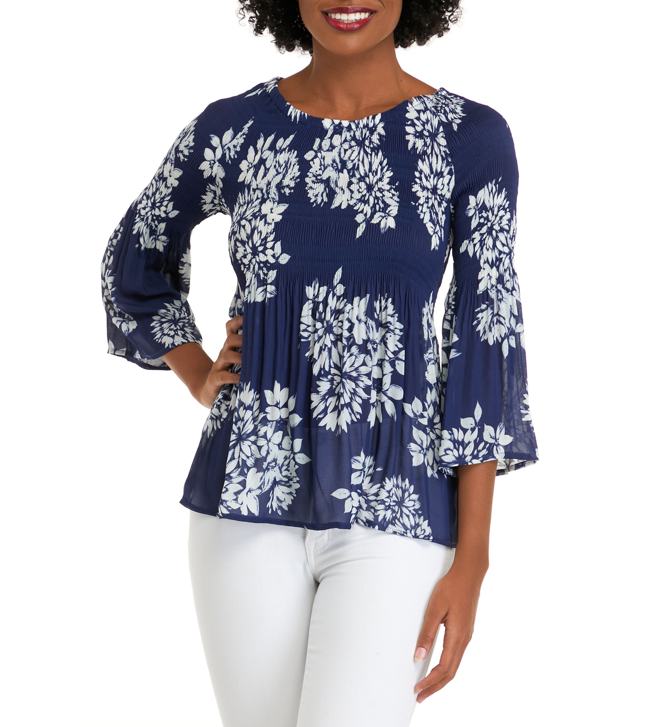 Womens Scoop Neck Pleated Blouse