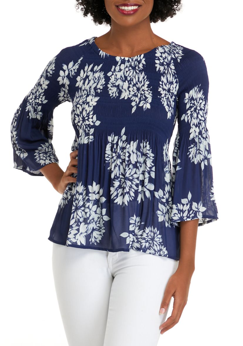 Womens Scoop Neck Pleated Blouse