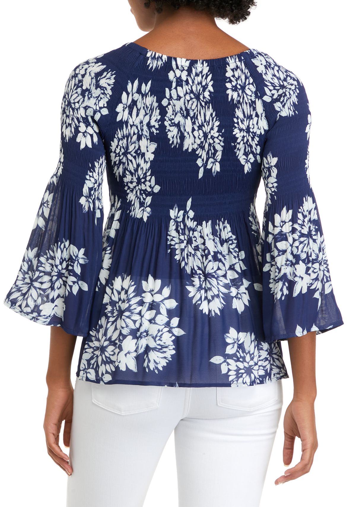 Womens Scoop Neck Pleated Blouse