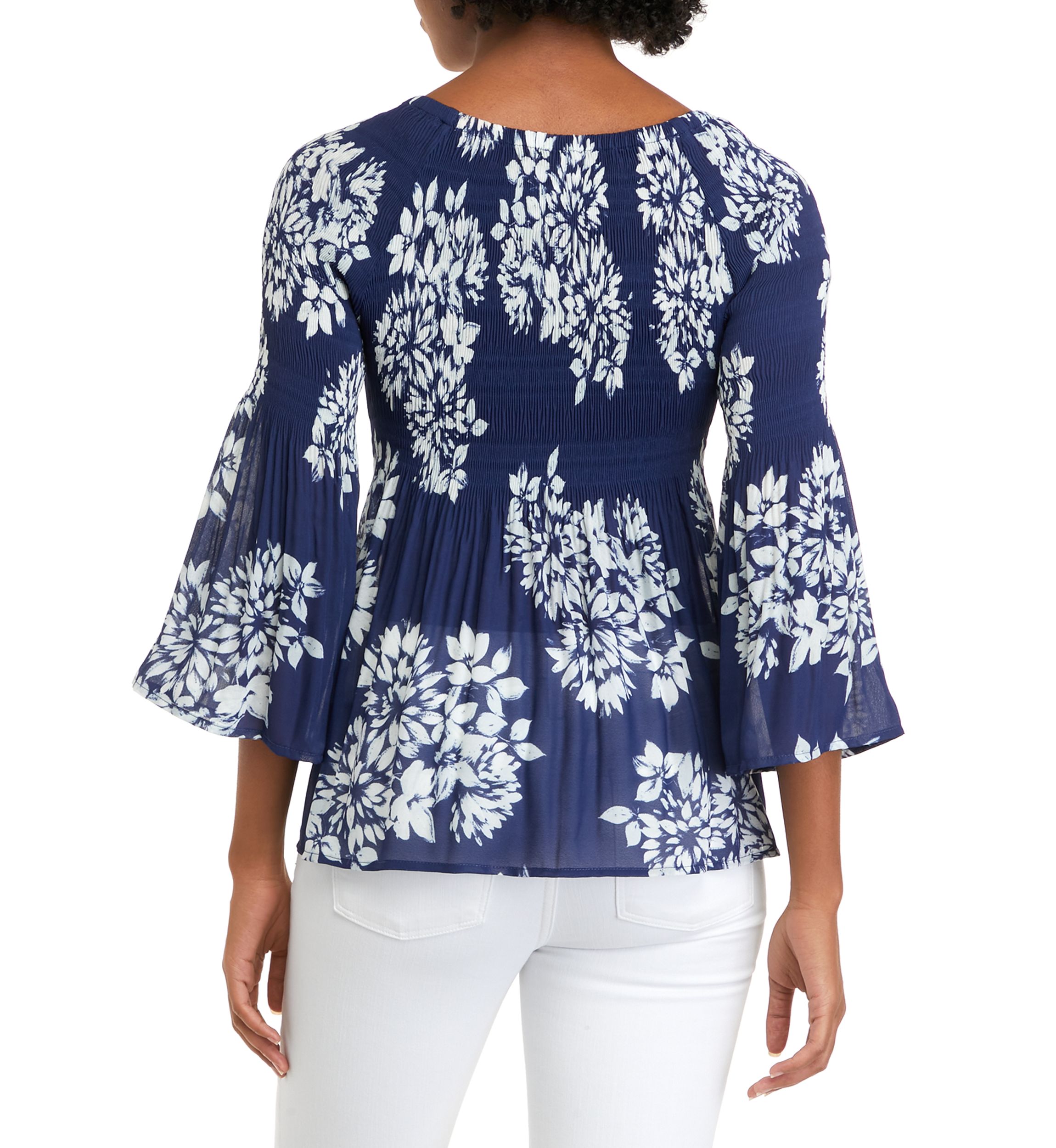 Womens Scoop Neck Pleated Blouse