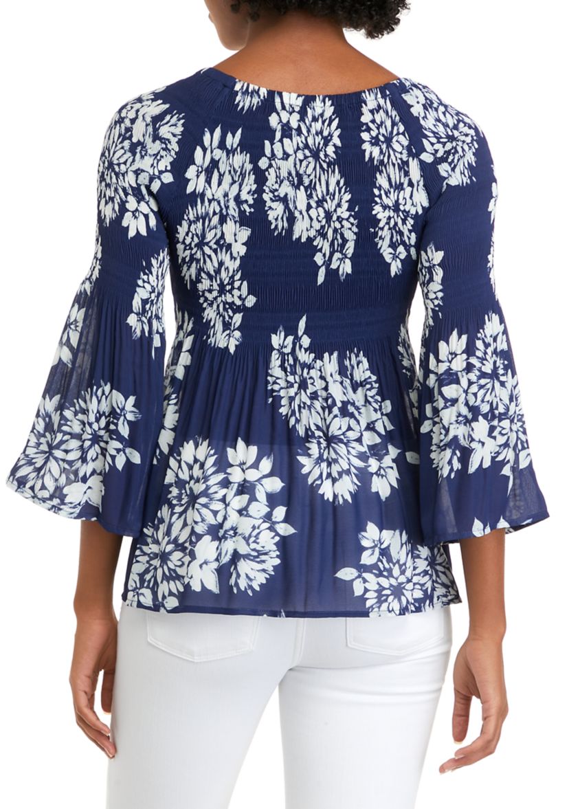 Womens Scoop Neck Pleated Blouse
