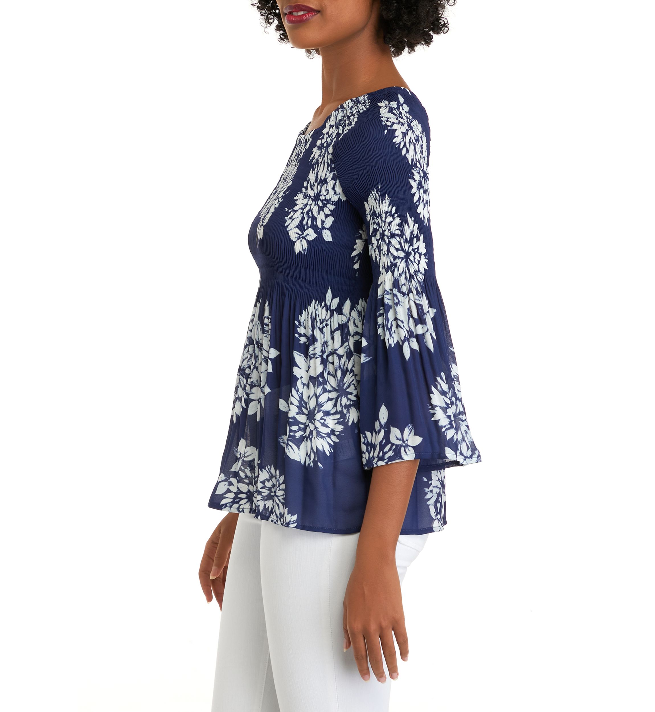 Womens Scoop Neck Pleated Blouse