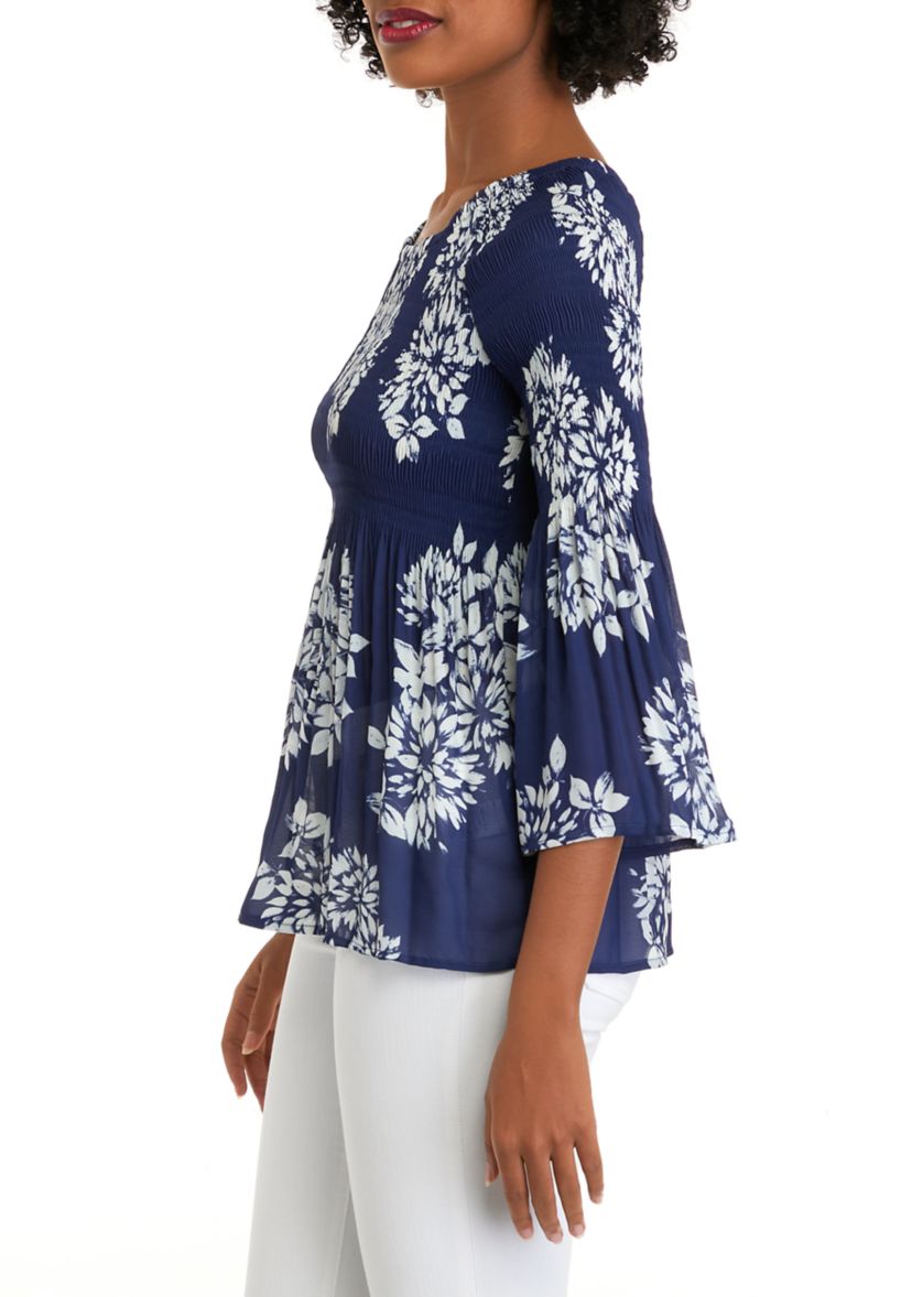 Womens Scoop Neck Pleated Blouse