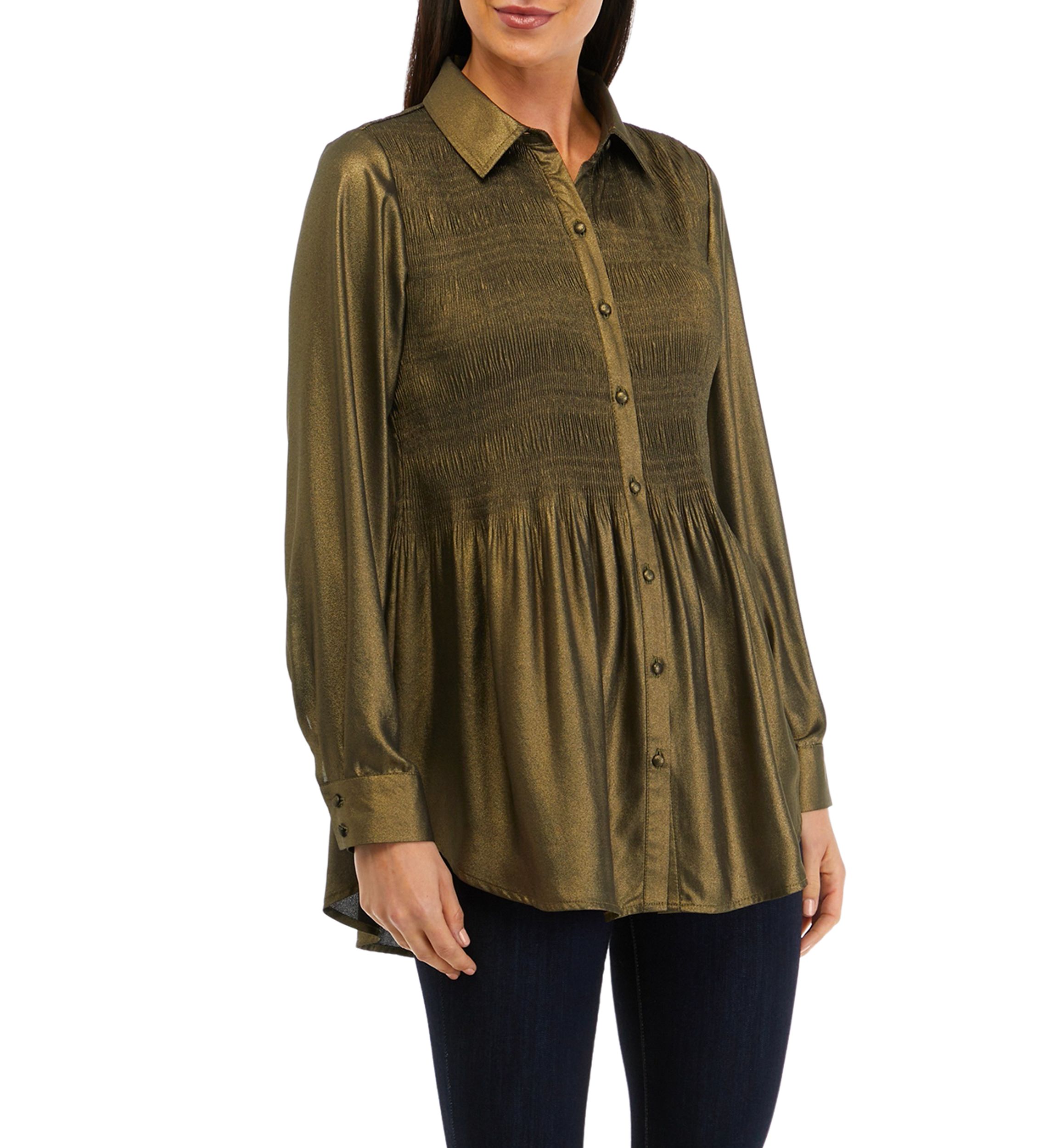 Womens Solid Pleated Top