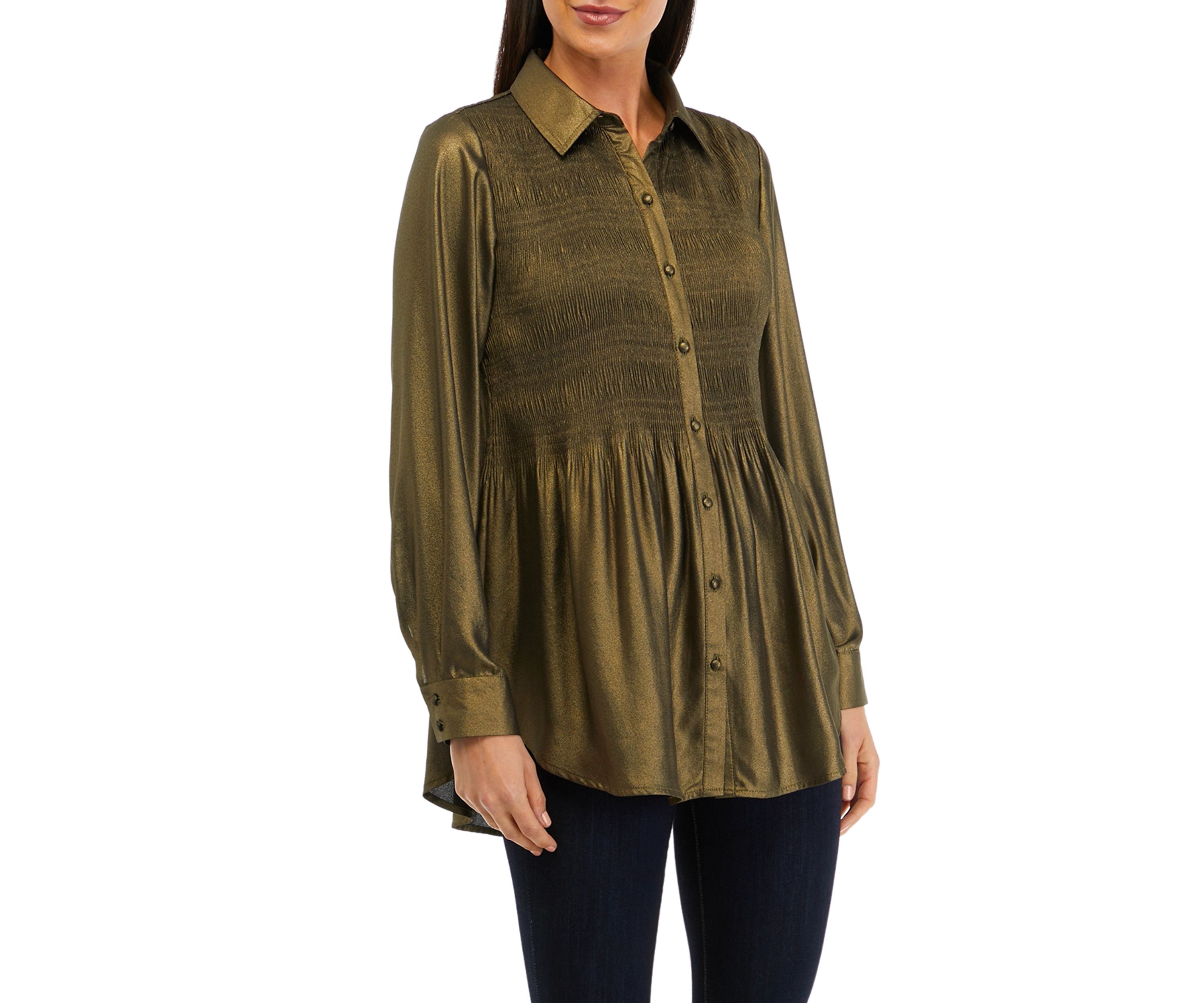 Womens Solid Pleated Top