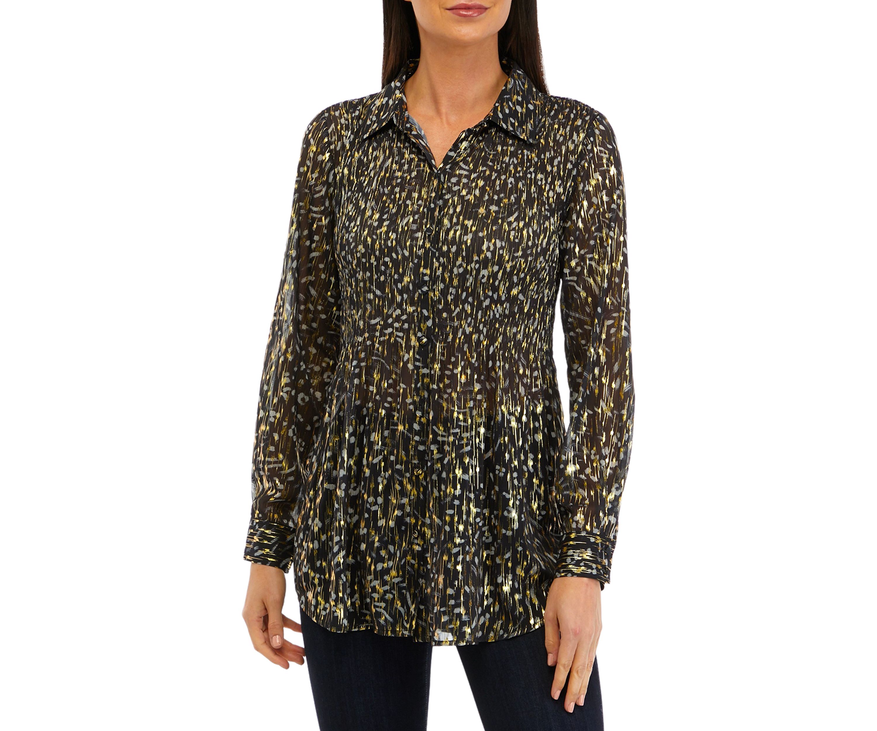 Womens Pleated Printed Top