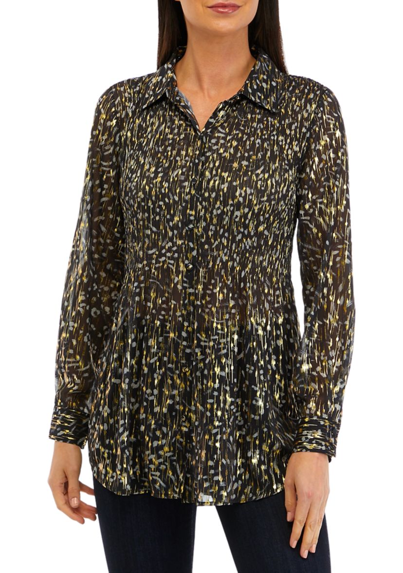 Womens Pleated Printed Top
