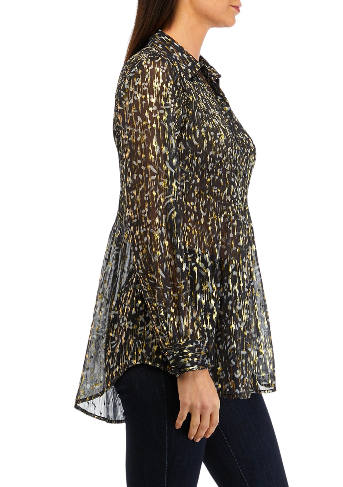 Womens Pleated Printed Top