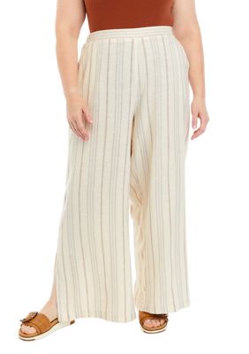 Spense Women's Plus Size Striped Linen Blend Pants, 1X