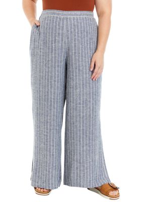 Spense Women's Plus Size Striped Linen Blend Pants