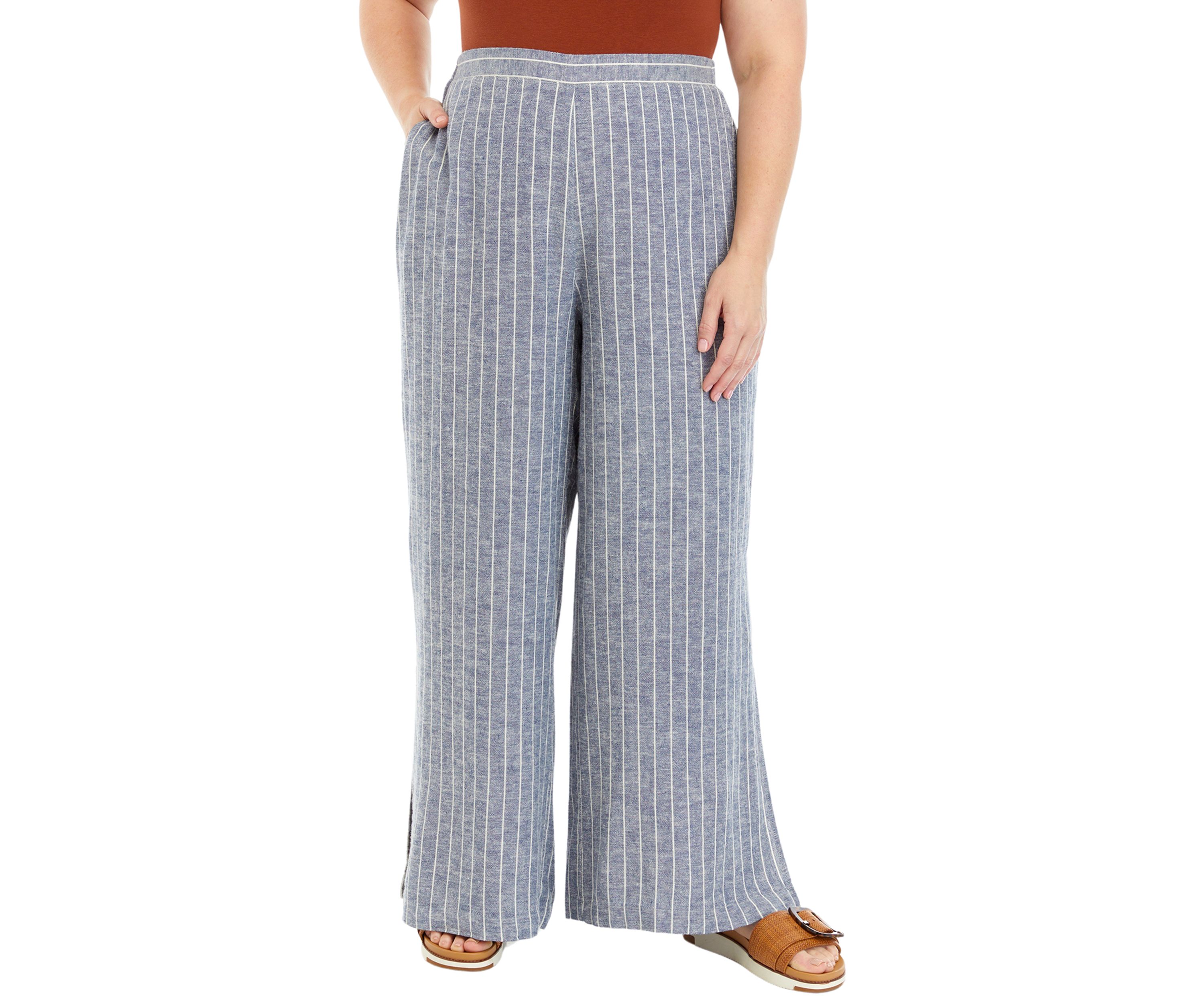 Plus Size Striped Linen Blend Pants