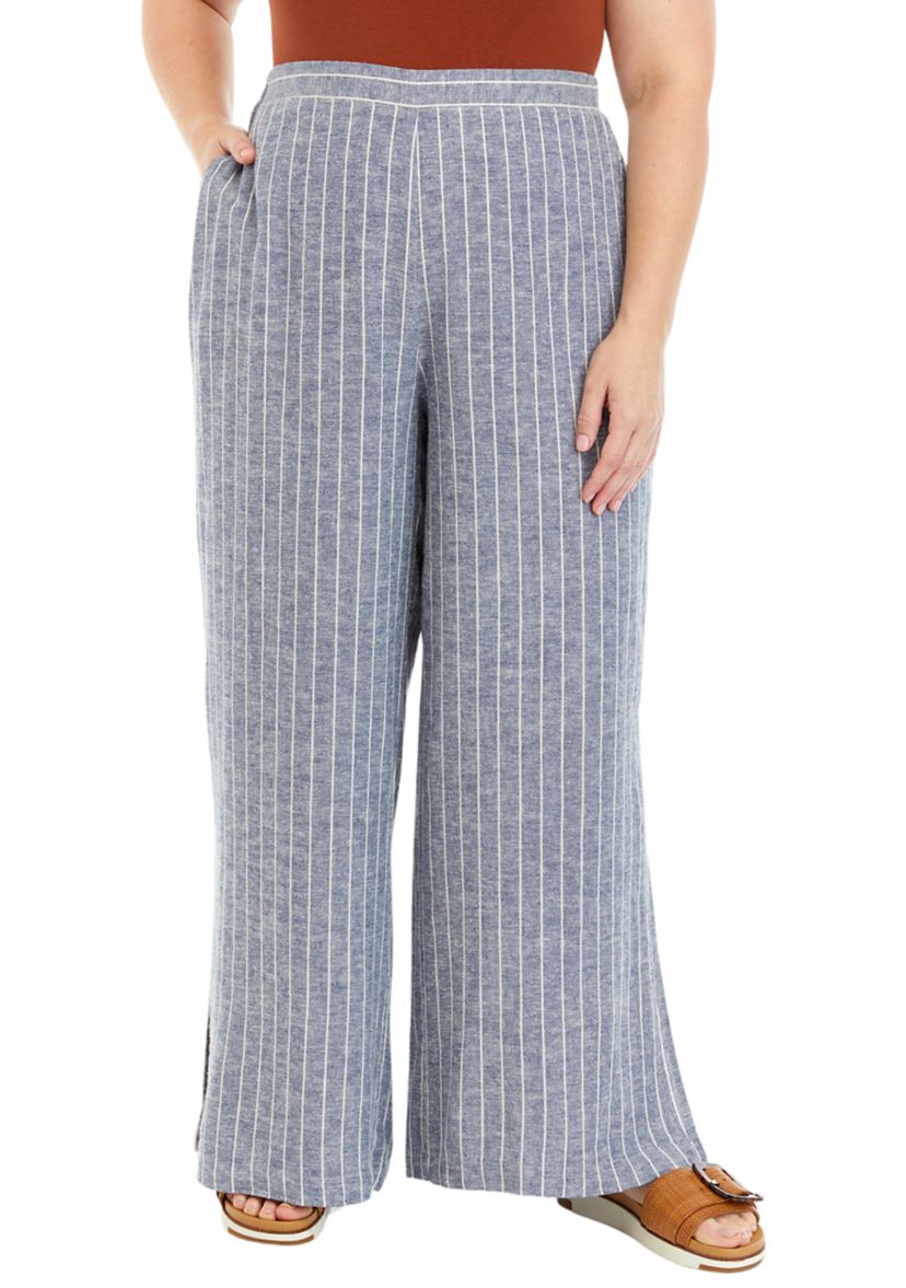 Plus Size Striped Linen Blend Pants