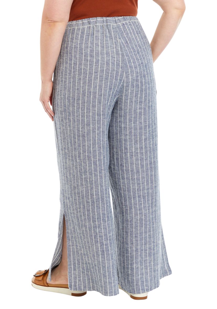 Plus Size Striped Linen Blend Pants