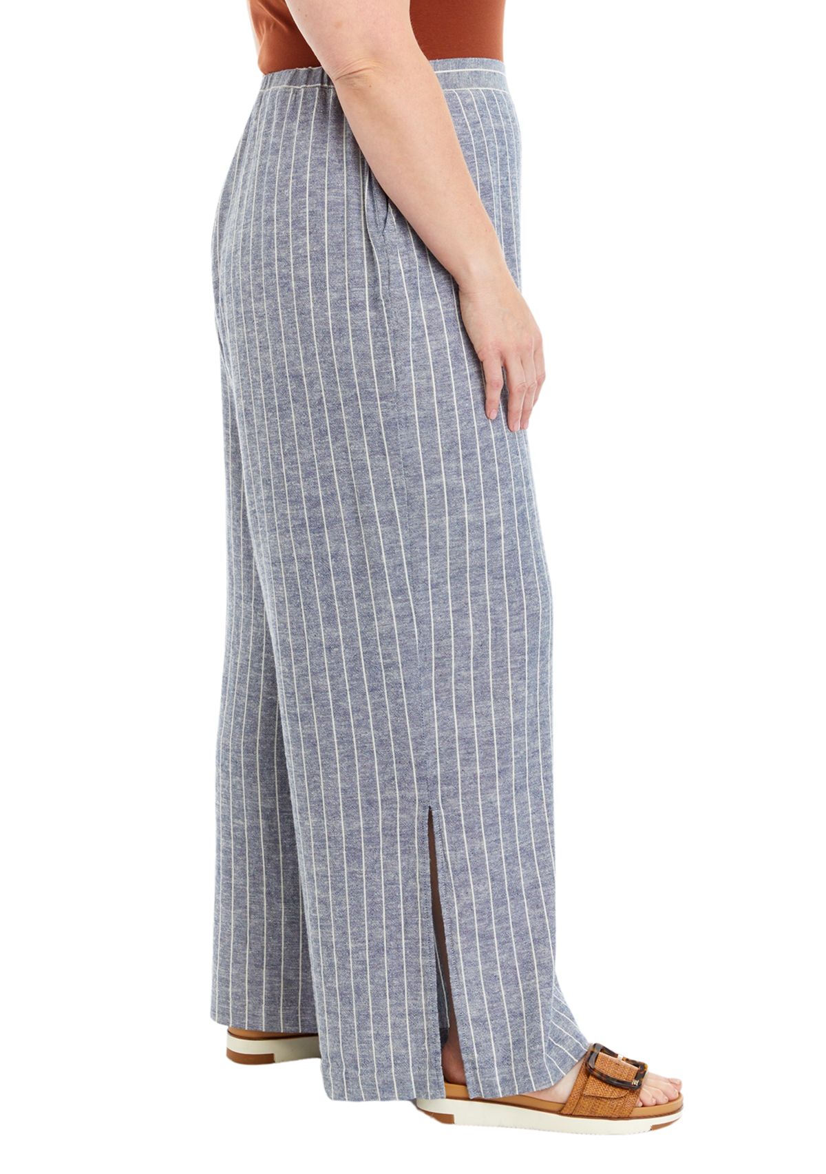 Plus Size Striped Linen Blend Pants