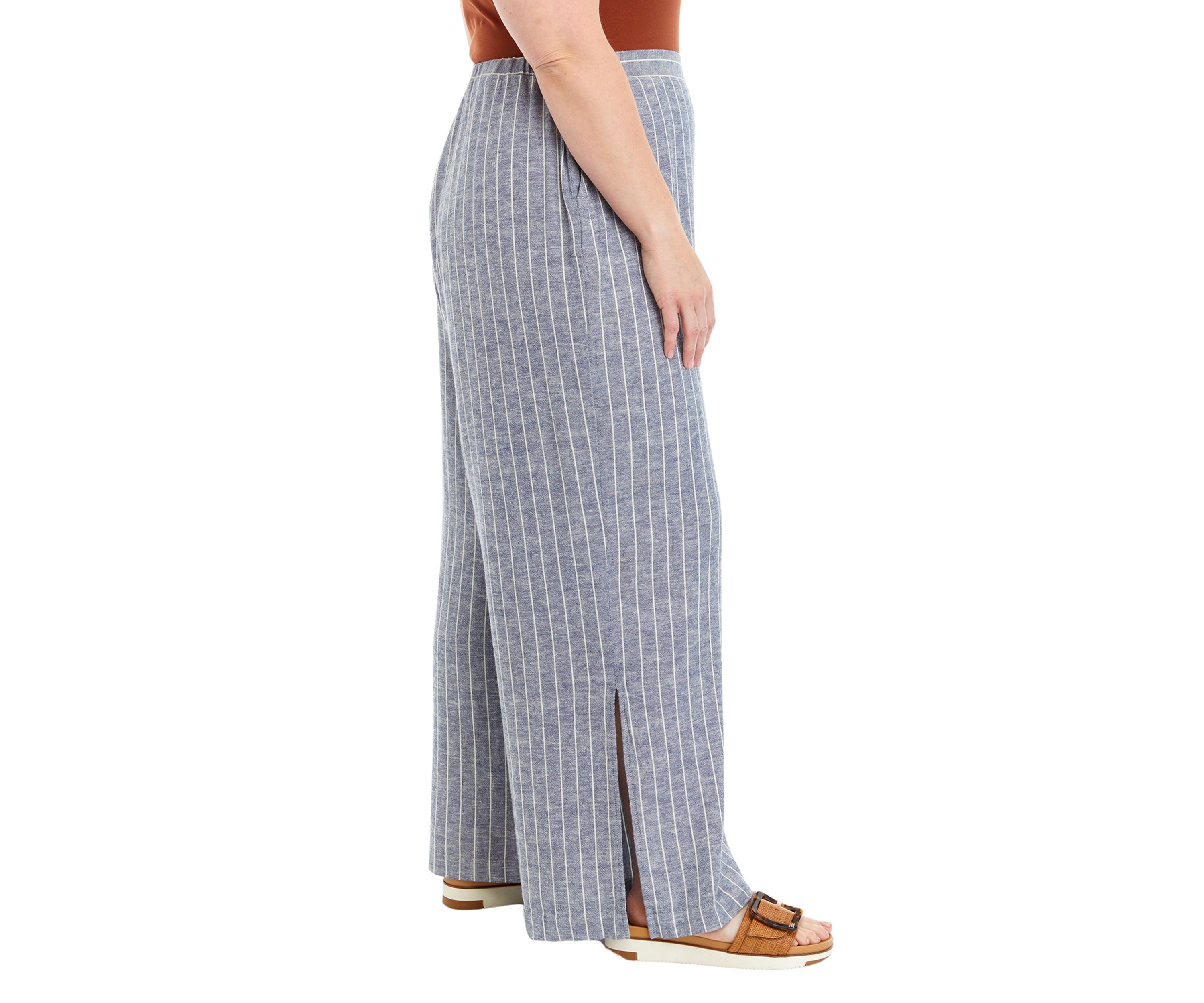 Plus Size Striped Linen Blend Pants