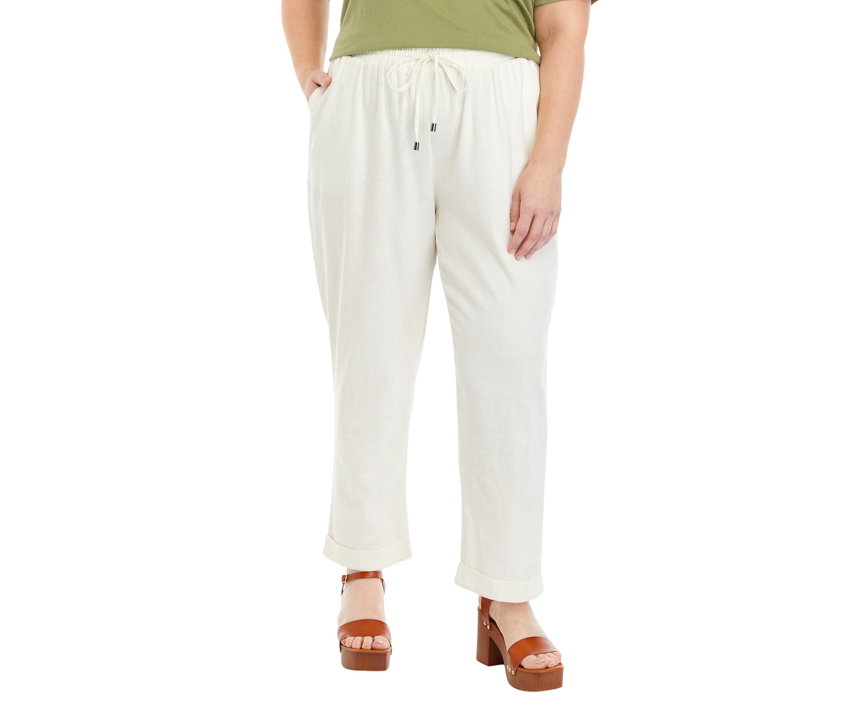 Plus Size Linen Blend Drawstring Pants