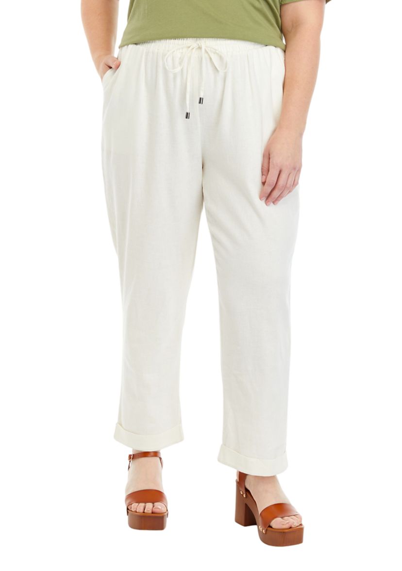 Plus Size Linen Blend Drawstring Pants