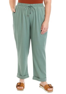 Spense Women's Plus Size Linen Blend Drawstring Pants, 2X
